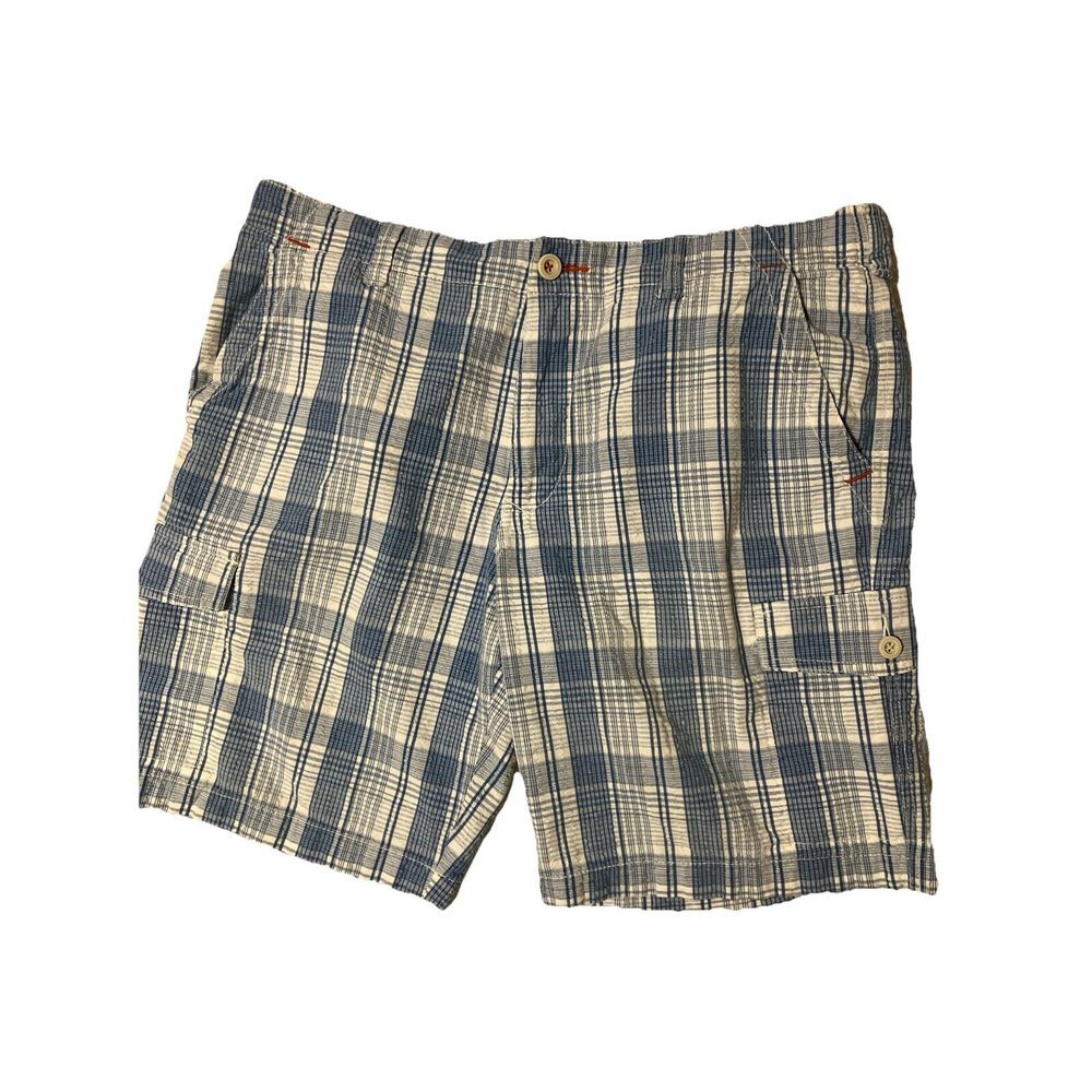 Tommy‎ Bahama Relax Mens Blue White Plaid Cotton Cargo Shorts Size 34